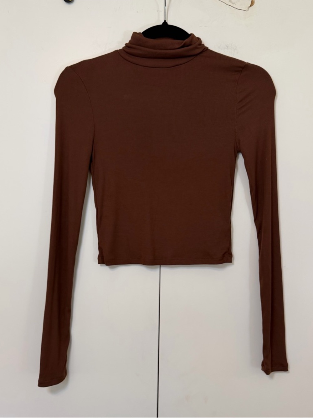 Sunday Best Brown Ribbed Turtleneck Crop Long-Sleeve Top Aritzia